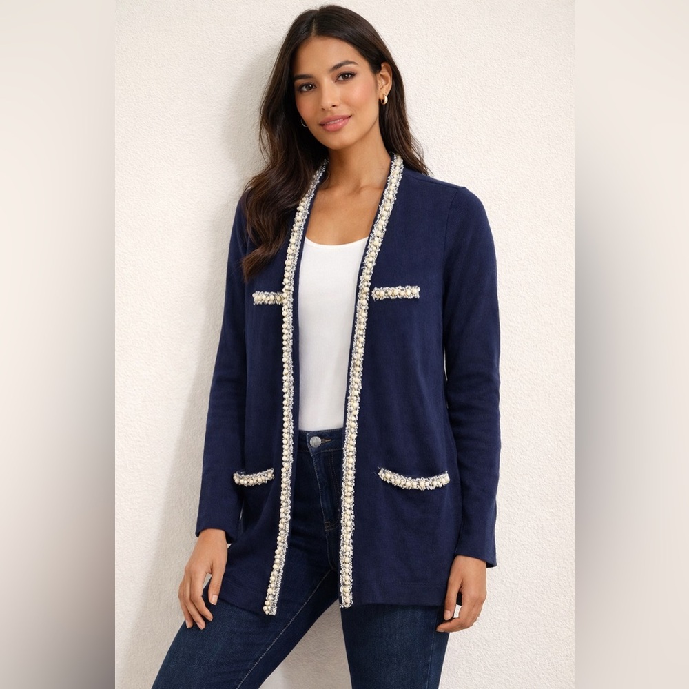 Charter Club Navy Sweater with White Trim